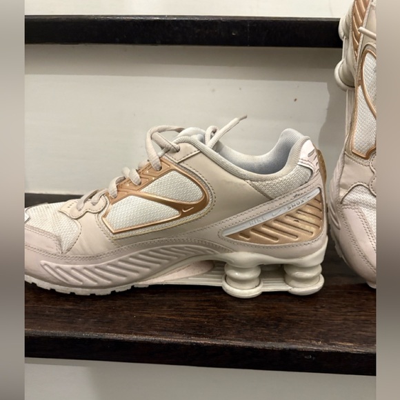 Nike Shoes - Nike Shox Women's Cream and Gold Sneakers